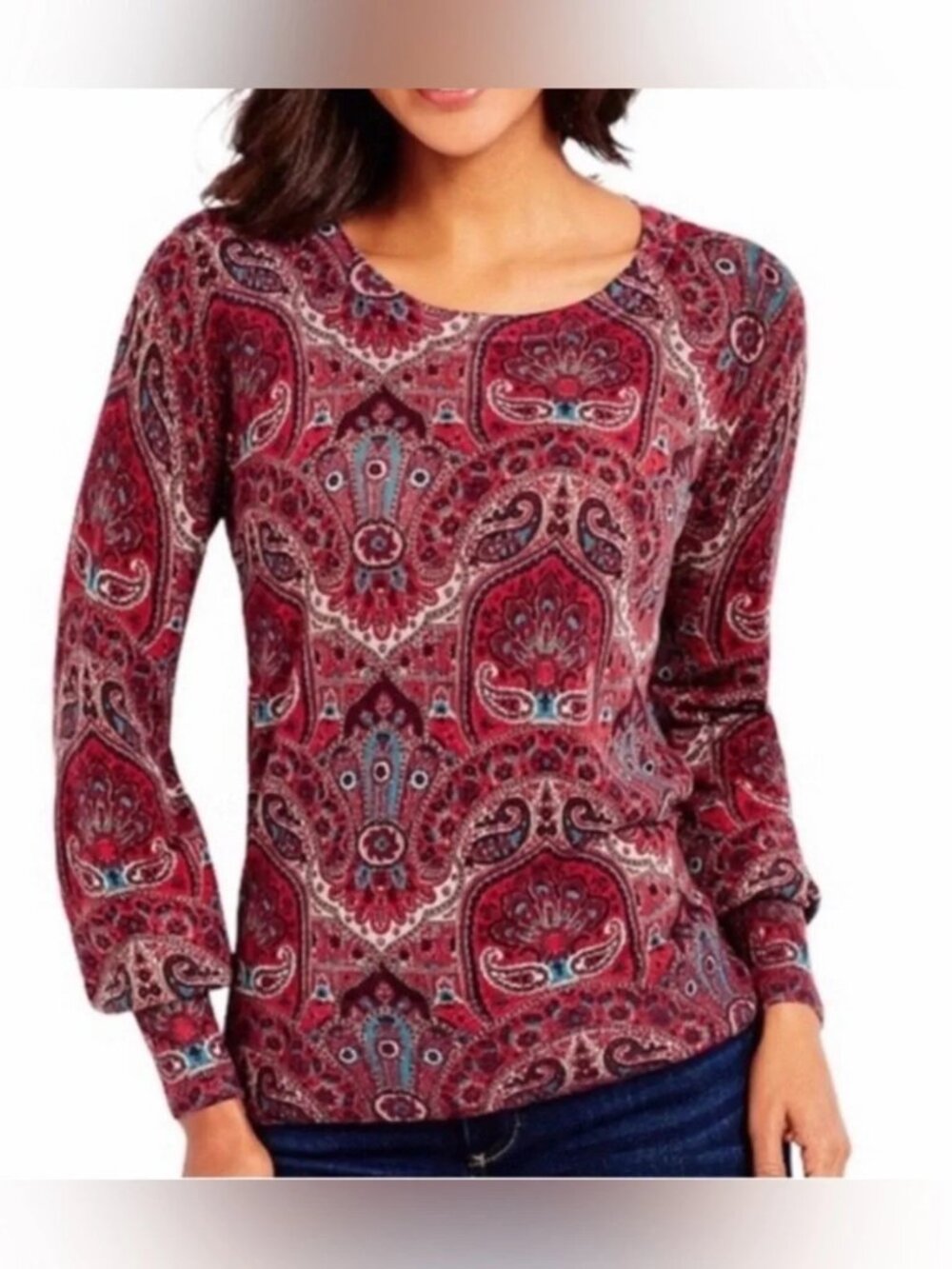 Talbots‎ Red Paisley Pure Merino Wool Top